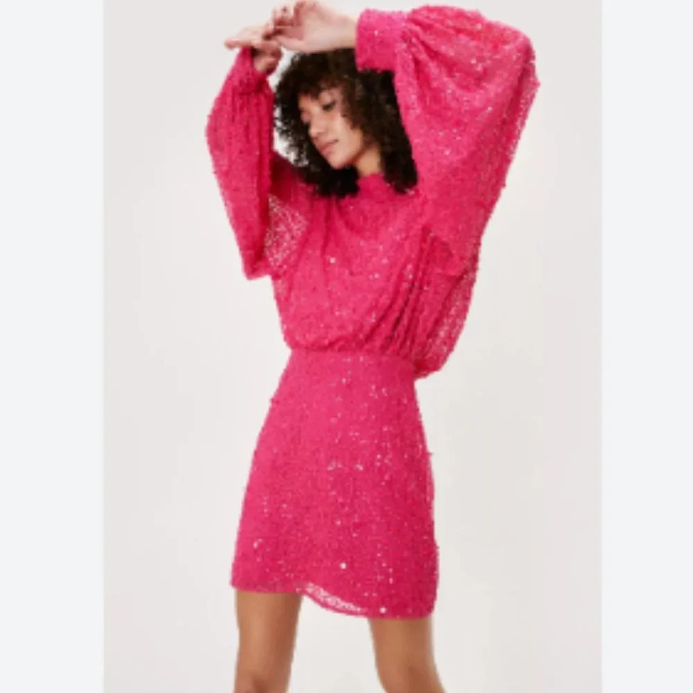 Nasty Gal Bridal Balloon Sleeve Embellished Mini Dress Pink Size 2